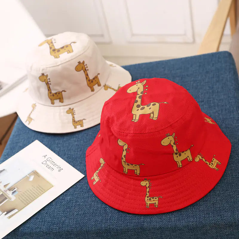 Cartoon Giraffe Bucket Hats for Kids - Outdoor & Beach