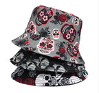 Rose Skull Print Bucket Hat