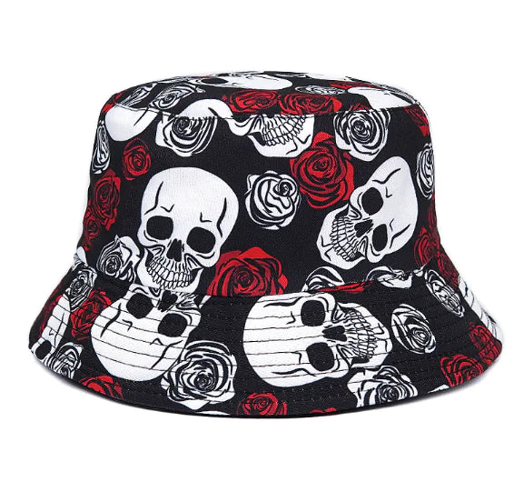Rose Skull Print Bucket Hat