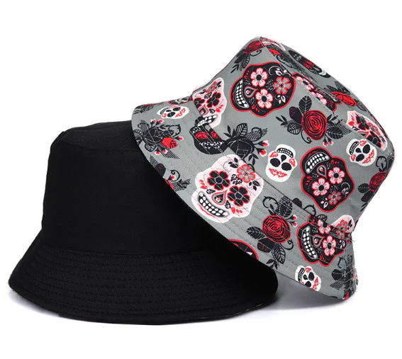 Rose Skull Print Bucket Hat
