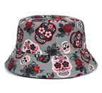 Rose Skull Print Bucket Hat