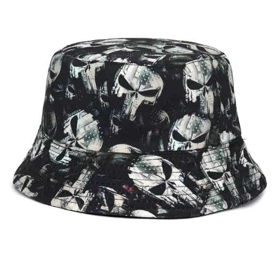 Rose Skull Print Bucket Hat