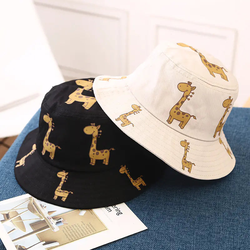 Cartoon Giraffe Bucket Hats for Kids - Outdoor & Beach